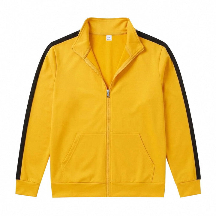 Men's Retro Track Jacket with Contrast Stripes and Stand-Up Collar Mune Fashion