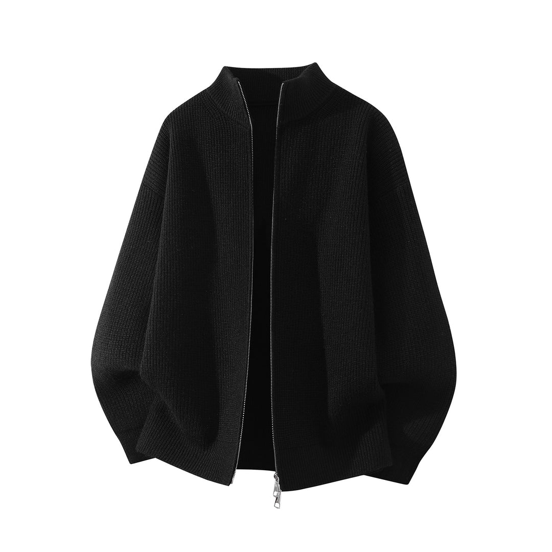 Men's Oversize Chunky Knit Zip Cardigan with Stand-Up Collar and Two-Way Zipper Mune Fashion