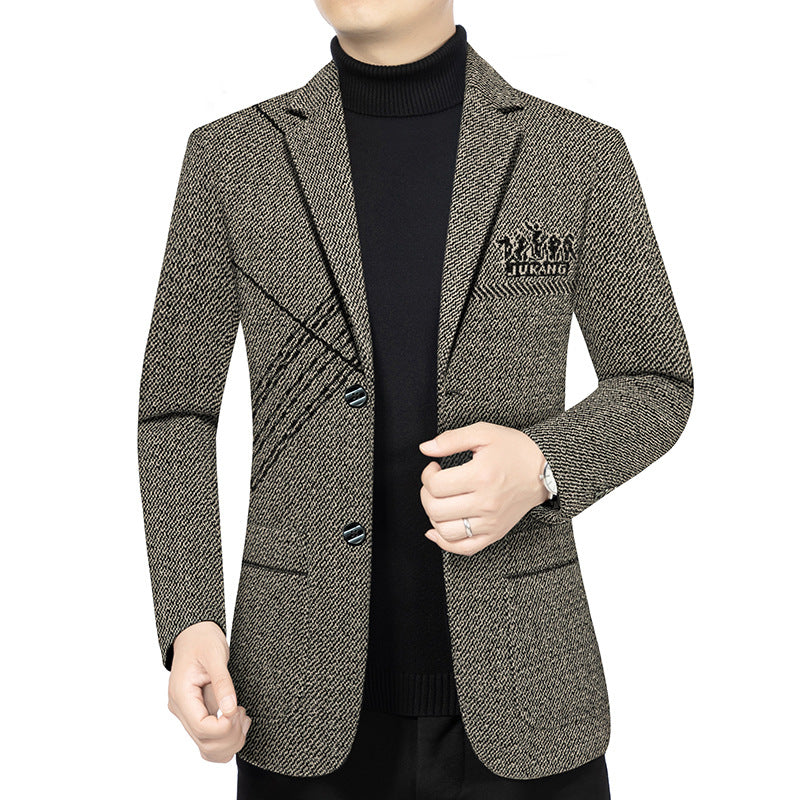 Men's Modern Tweed Blazer Slim Fit with Subtle Emblem Mune Fashion