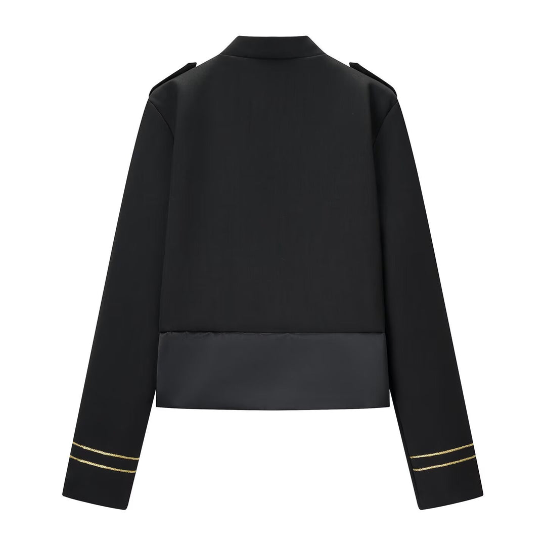 Ladies short parade jacket in uniform style with decorative cords and flap pockets Mune Fashion