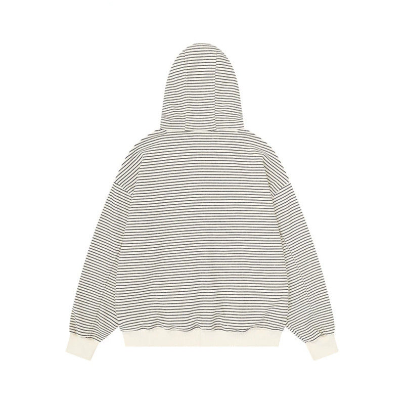 Unisex Striped Hooded Sweat Jacket with Zipper and Kangaroo Pockets Mune Fashion