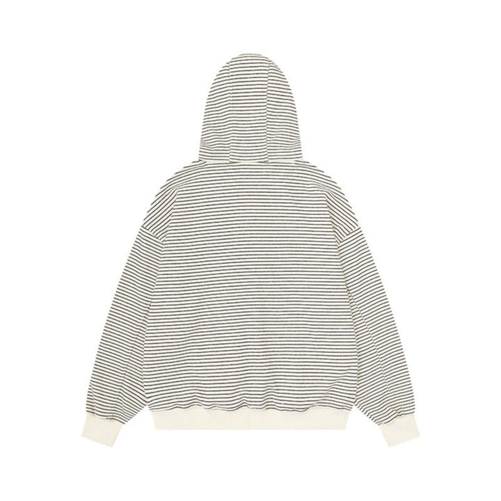 Unisex Striped Hooded Sweat Jacket with Zipper and Kangaroo Pockets Mune Fashion