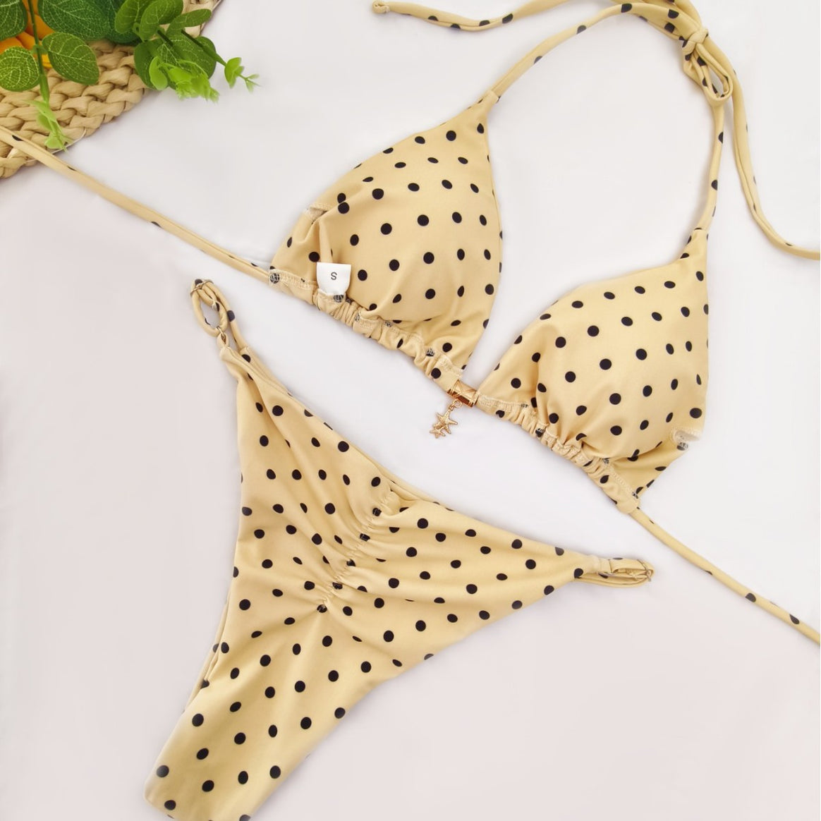 Women's bikini set with sophisticated polka dot design and adjustable halter Mune Fashion