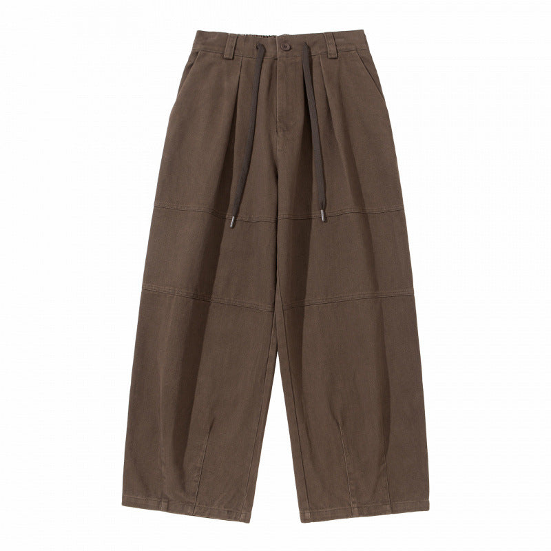 Women's Wide High-Waist Pleated Culotte Pants with Drawstring and Seams Mune Fashion