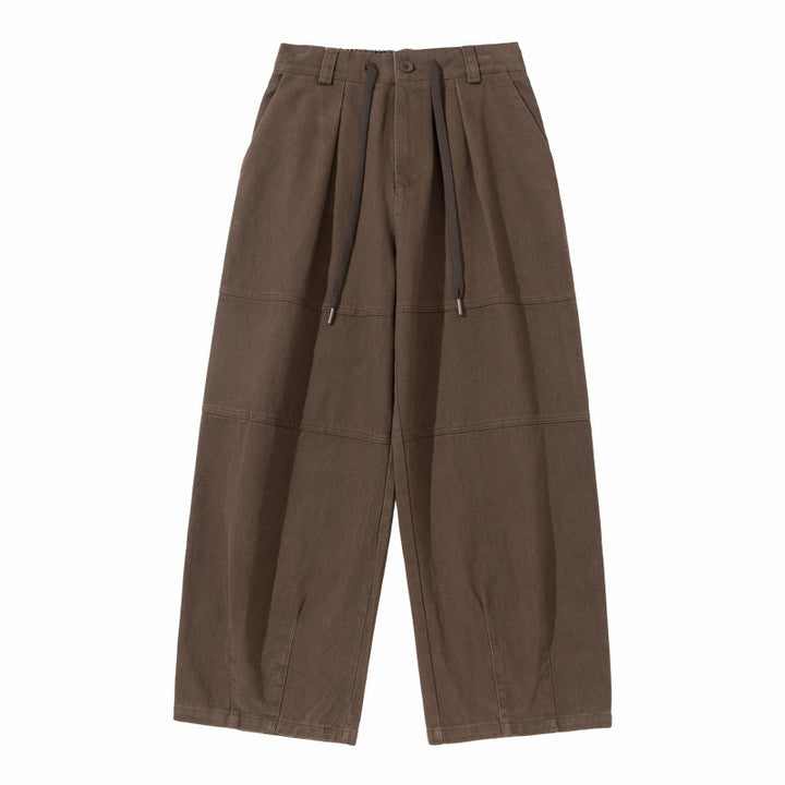 Women's Wide High-Waist Pleated Culotte Pants with Drawstring and Seams Mune Fashion