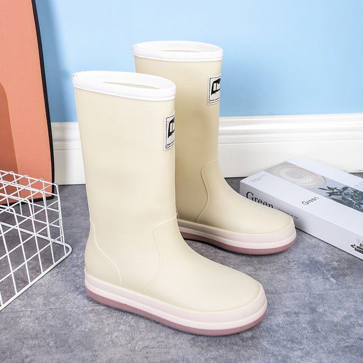 Women's Mid-Height Platform Rain Boots with Waterproof Full Rubber Construction Mune Fashion