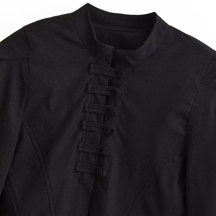 Women short fitted jacket with stand-up collar and decorative loop tape Mune Fashion