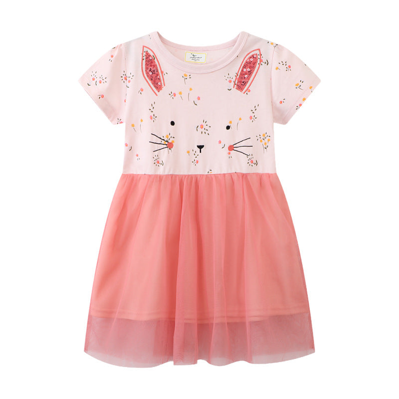 Girls tulle dress with rabbit motif and floral appliqués Mune Fashion
