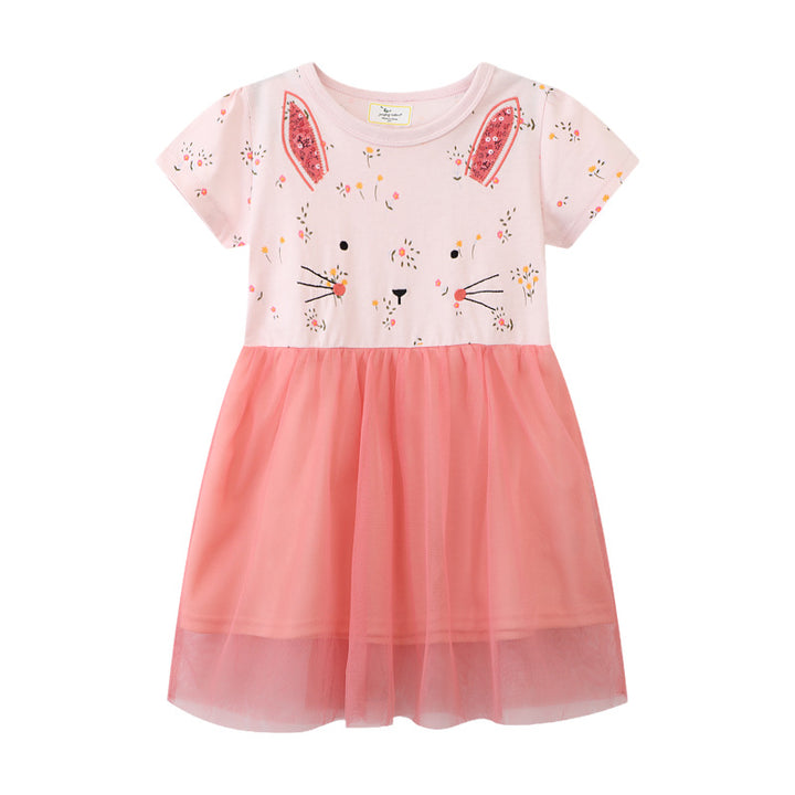 Girls tulle dress with rabbit motif and floral appliqués Mune Fashion