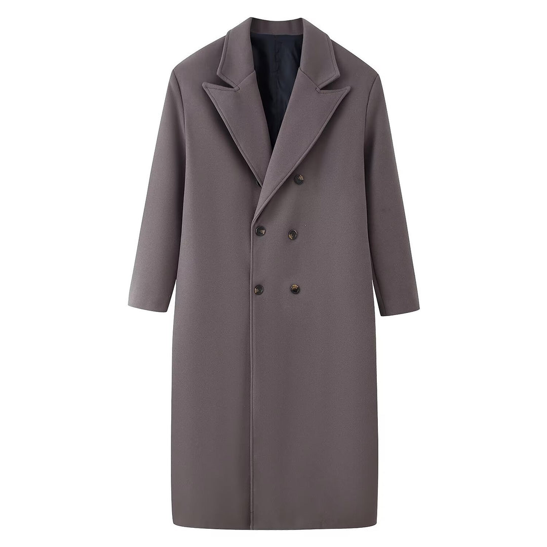 Men's Double-Breasted Long Coat with Narrow Lapels and Straight Cut Mune Fashion