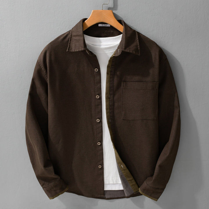 Men's Lightweight Cotton Twill Overshirt with Chest Pocket and Relaxed Fit Mune Fashion