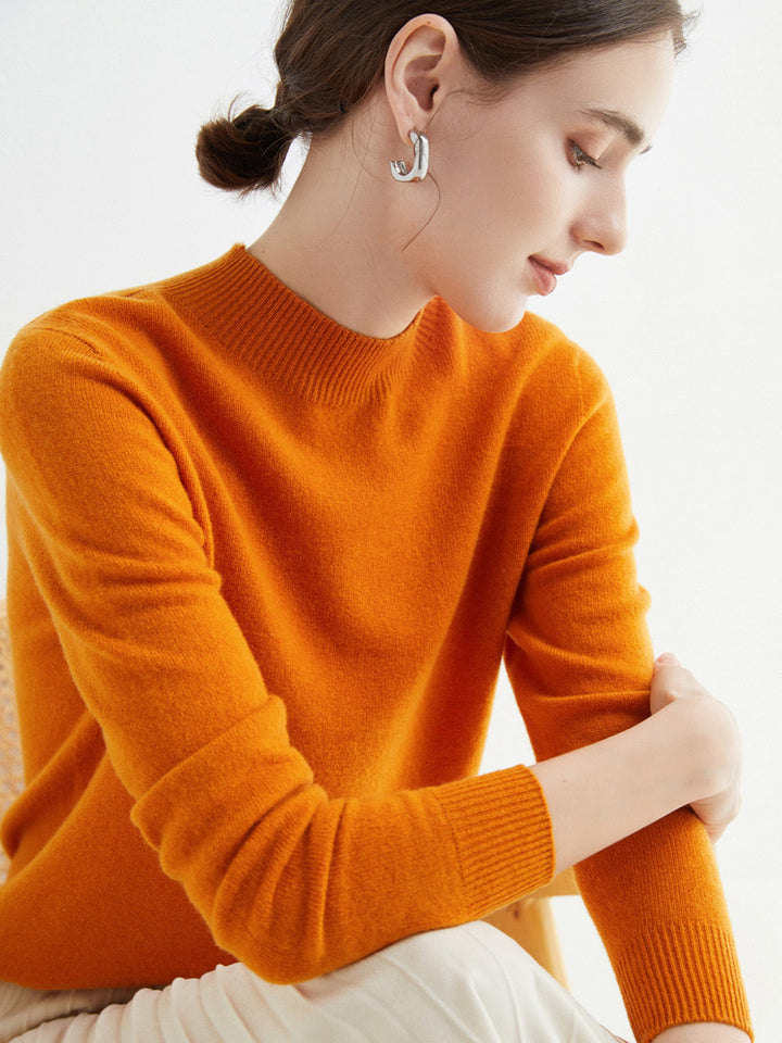 Women's Short Mock Neck Sweater in Cashmere Look with Light Fuzzy Texture Mune Fashion