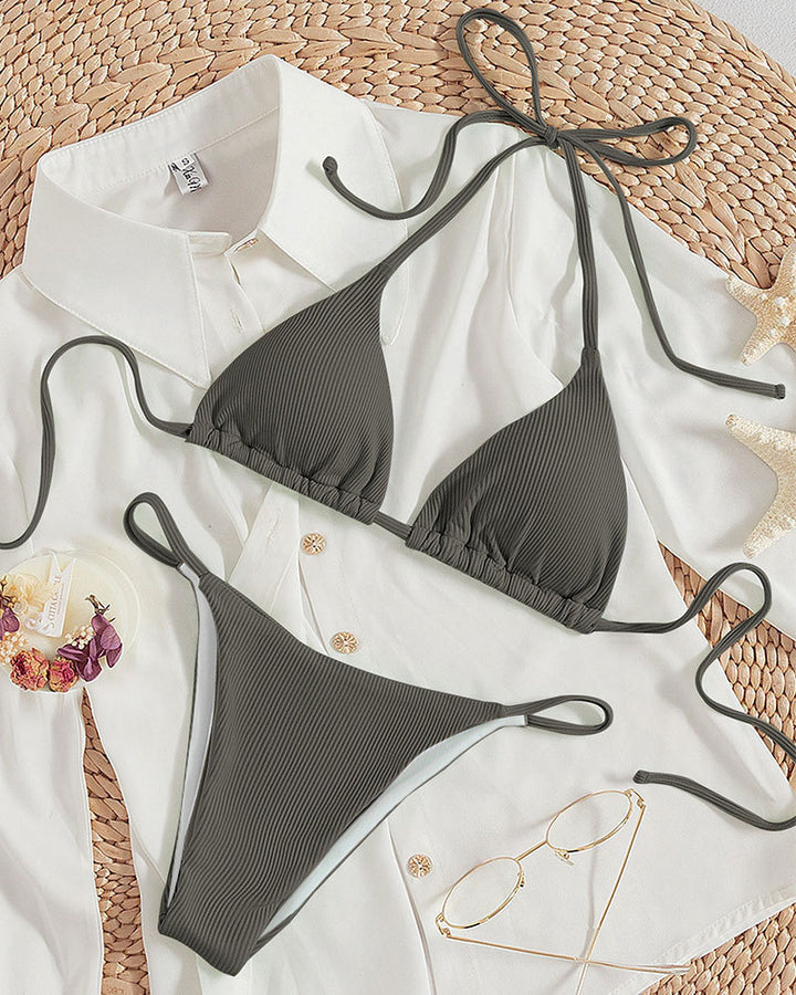 Women Triangle Bikini with fine ribbed texture and playful ties Mune Fashion