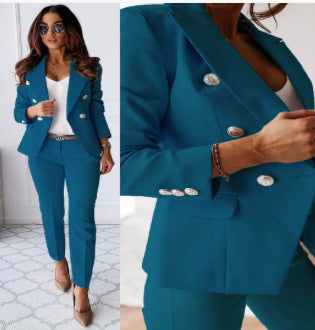 Women's double-breasted tailored pantsuit with slim pants Mune Fashion