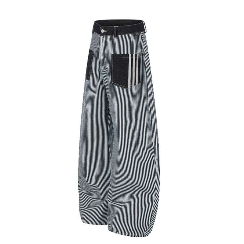 Women Wide Striped Palazzo Culotte with High Waist, Belt Loops and Applied Contrast Pockets Mune Fashion