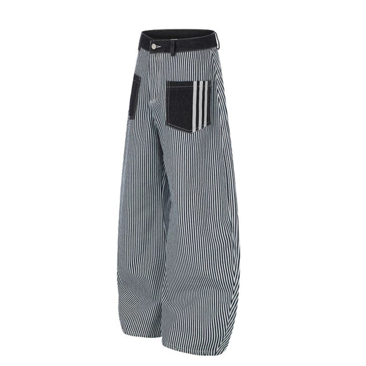 Women Wide Striped Palazzo Culotte with High Waist, Belt Loops and Applied Contrast Pockets Mune Fashion