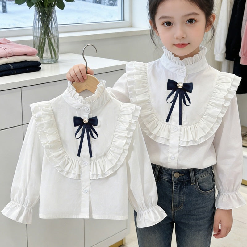 Girls elegant ruffle blouse with decorative bow closure Mune Fashion