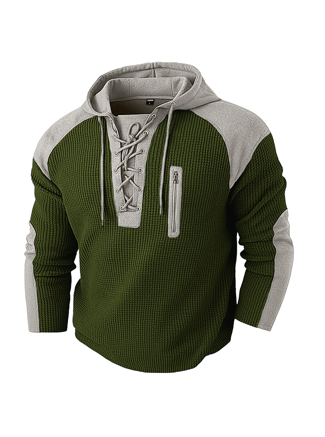Men's hoodie with lacing trim and vertical zipper chest pocket Mune Fashion