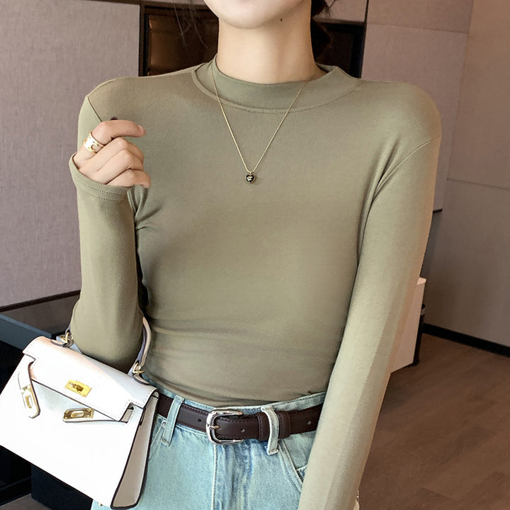 Women's Elegant Long Sleeve Shirt with High Neck Collar Mune Fashion