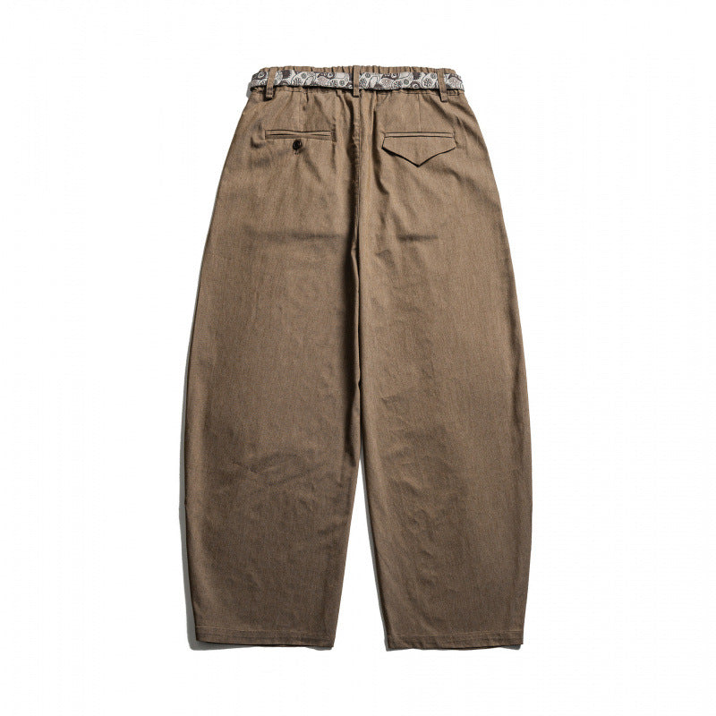 Men's Loose Highwaist Pleated Pants with Elastic Waistband and Printed Drawstring Mune Fashion