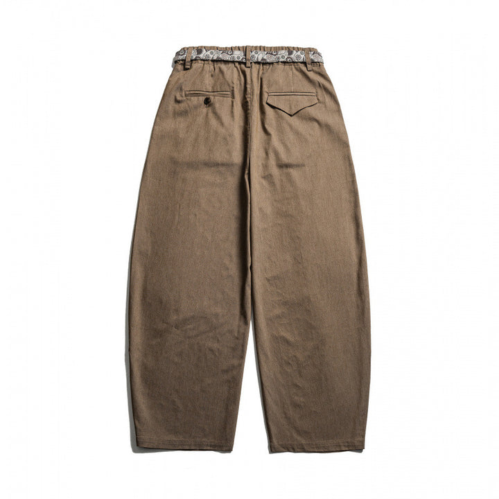 Men's Loose Highwaist Pleated Pants with Elastic Waistband and Printed Drawstring Mune Fashion