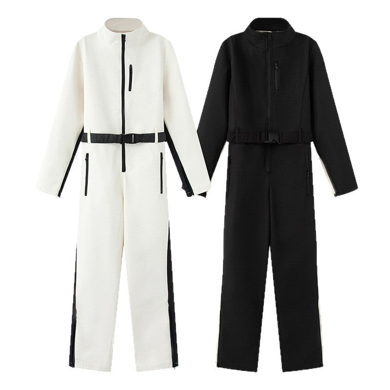 Women Functional Utility Overall with Zippers and Waist Belt Mune Fashion