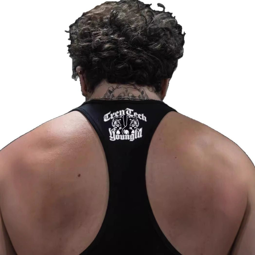 Men's form-fitting fitness tank top with bulldog graphic and extra deep armholes Mune Fashion