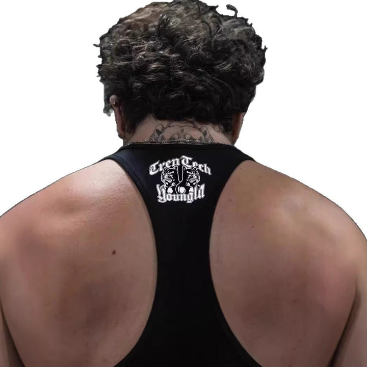 Men's form-fitting fitness tank top with bulldog graphic and extra deep armholes Mune Fashion