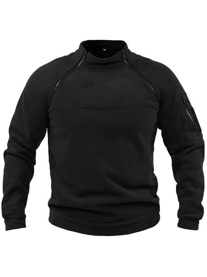 Men's Thermal Fleece Pullover with High Collar and Practical Pockets Mune