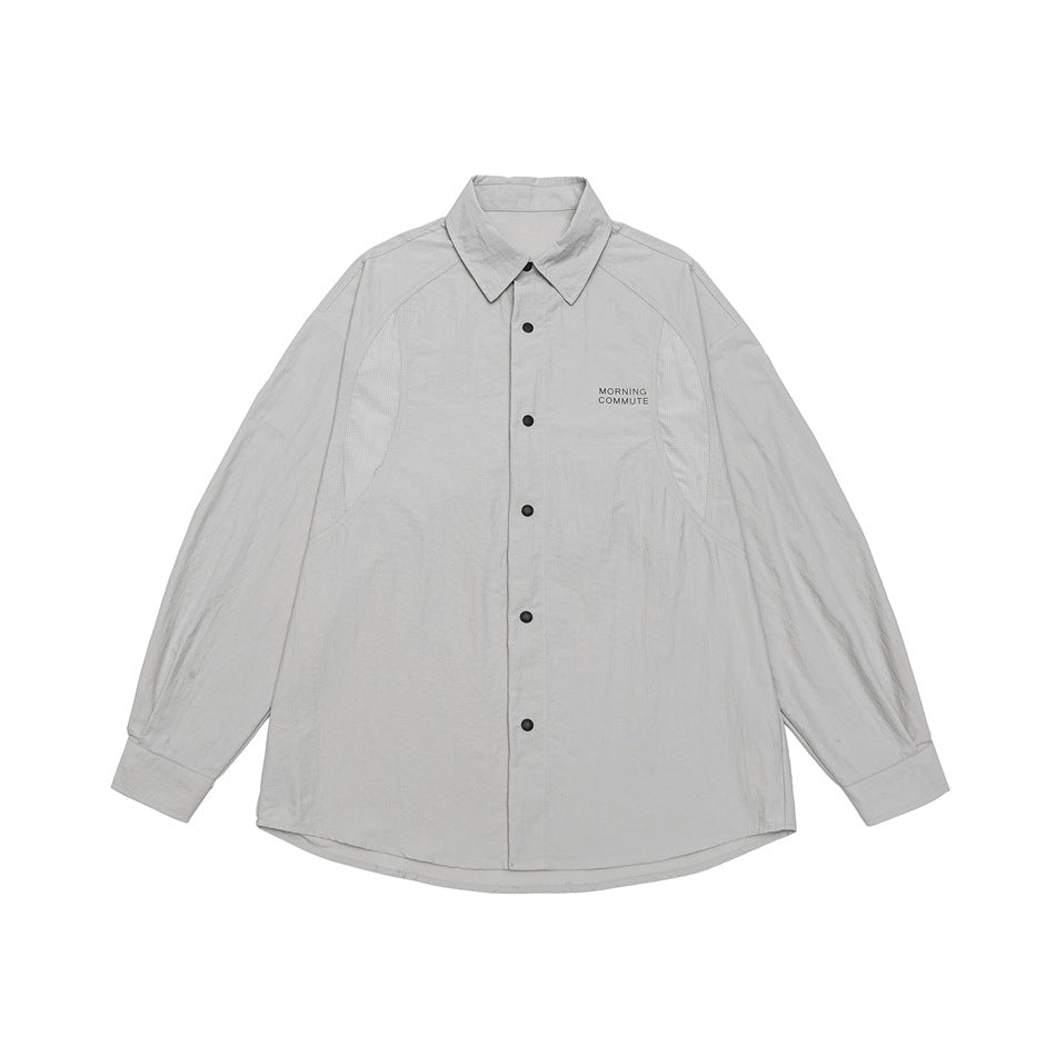 Unisex Relaxed Coach Shirt Jacket with Kent Collar, Snap Button Placket and Minimal Chest Print Mune Fashion