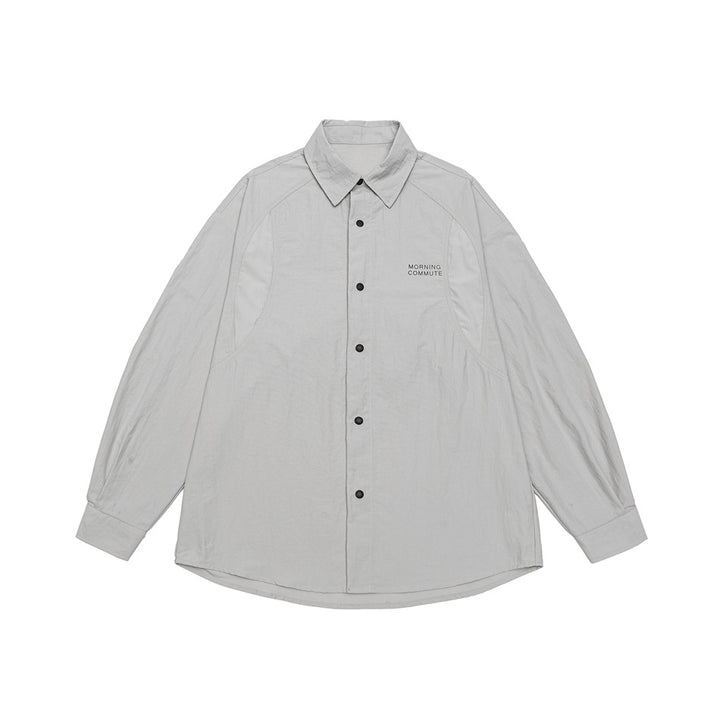 Unisex Relaxed Coach Shirt Jacket with Kent Collar, Snap Button Placket and Minimal Chest Print Mune Fashion