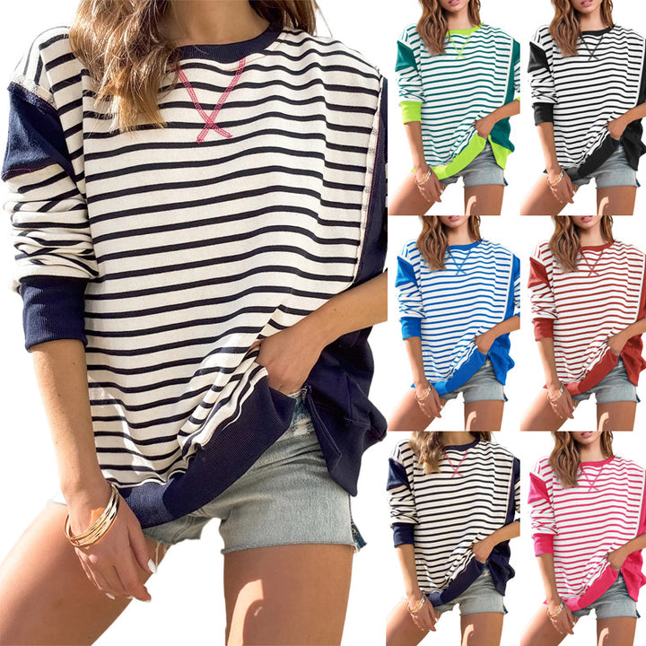 Women's oversized sweatshirt in marine look with stripes, raglan sleeves and ribbed cuffs Mune Fashion