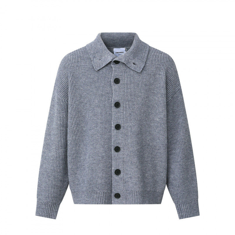 Unisex Boxy cardigan with shirt collar, ribbed texture and continuous button placket Mune Fashion