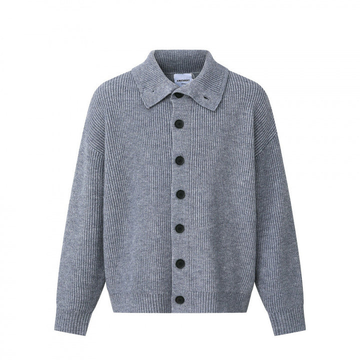 Unisex Boxy cardigan with shirt collar, ribbed texture and continuous button placket Mune Fashion