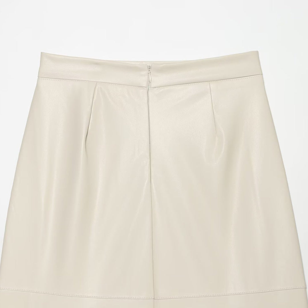 Women's Tailored Midi Skirt made of Faux Leather with Stitch-Down Seam Details Mune Fashion