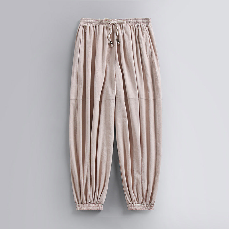 Women's Airy Harem Pants with Drawstring Waist and Elastic Ankle Cuffs Mune Fashion