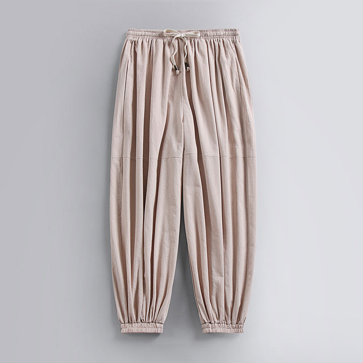 Women's Airy Harem Pants with Drawstring Waist and Elastic Ankle Cuffs Mune Fashion