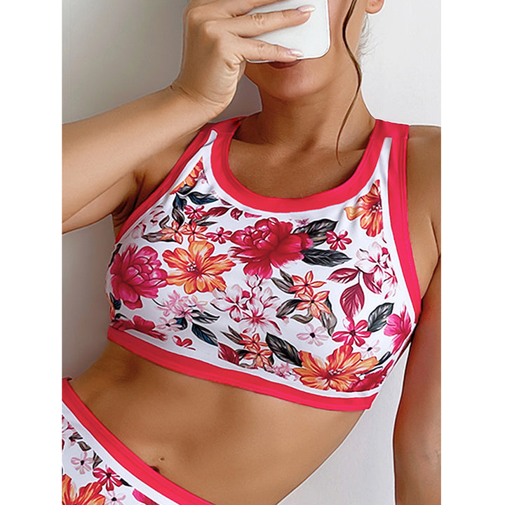 Women's Sport Bikini with Floral Design and High Waist Mune Fashion