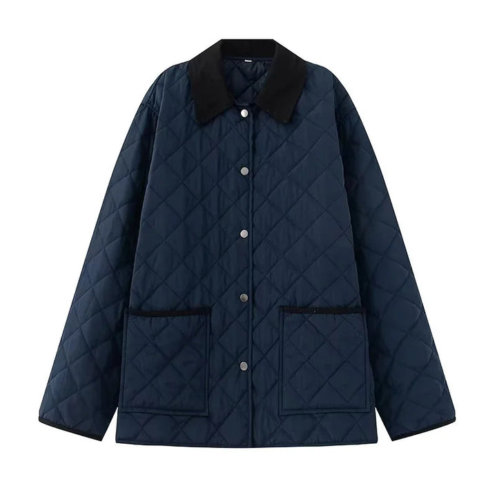 Women's casual quilted field jacket in quilt look with cord collar and large flap pockets Mune Fashion