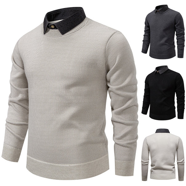 Men's fine knit sweater with integrated shirt collar detail Mune Fashion