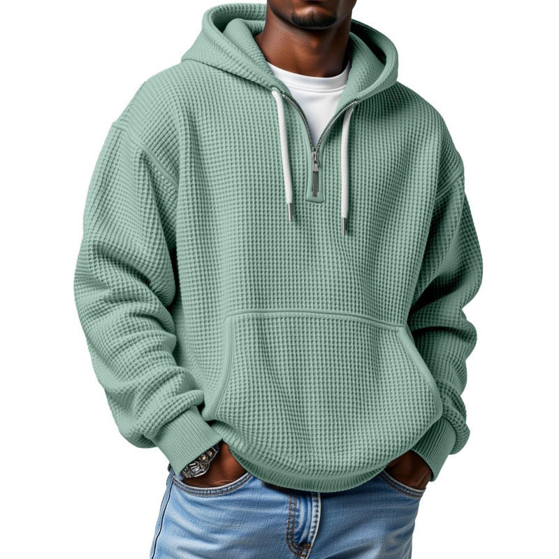 Men's Waffle Knit Halfzip Hoodie with Kangaroo Pocket Mune Fashion