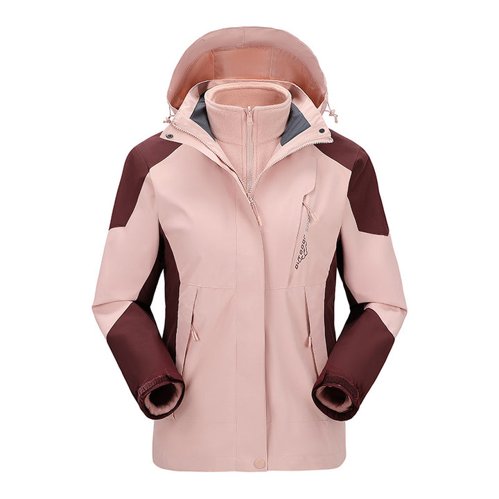 Women's two-layer outdoor jacket with detachable fleece inner jacket and adjustable hood Mune Fashion