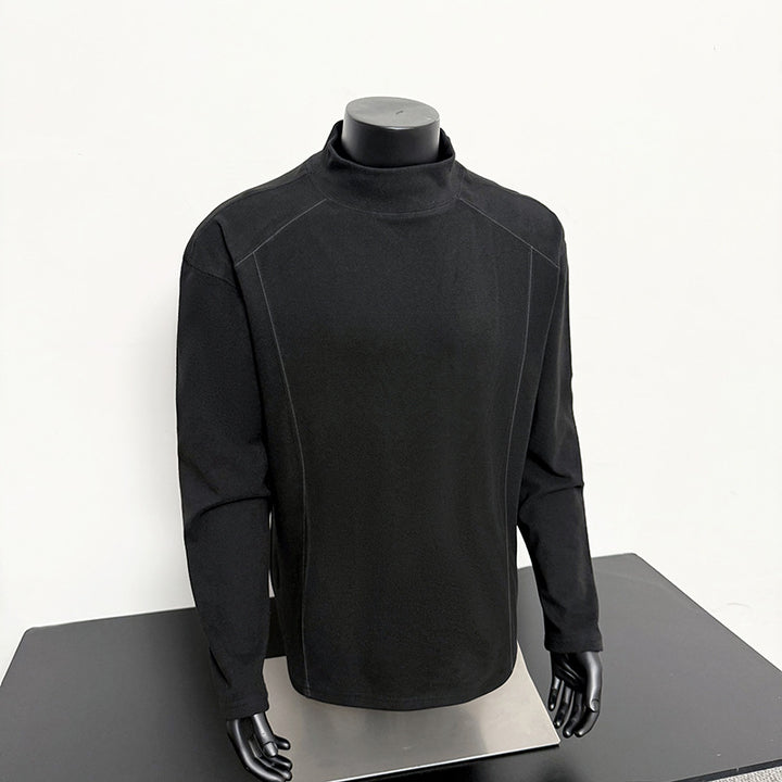 Men's fine mockneck long-sleeve shirt with minimalist decorative seams and relaxed fit Mune Fashion