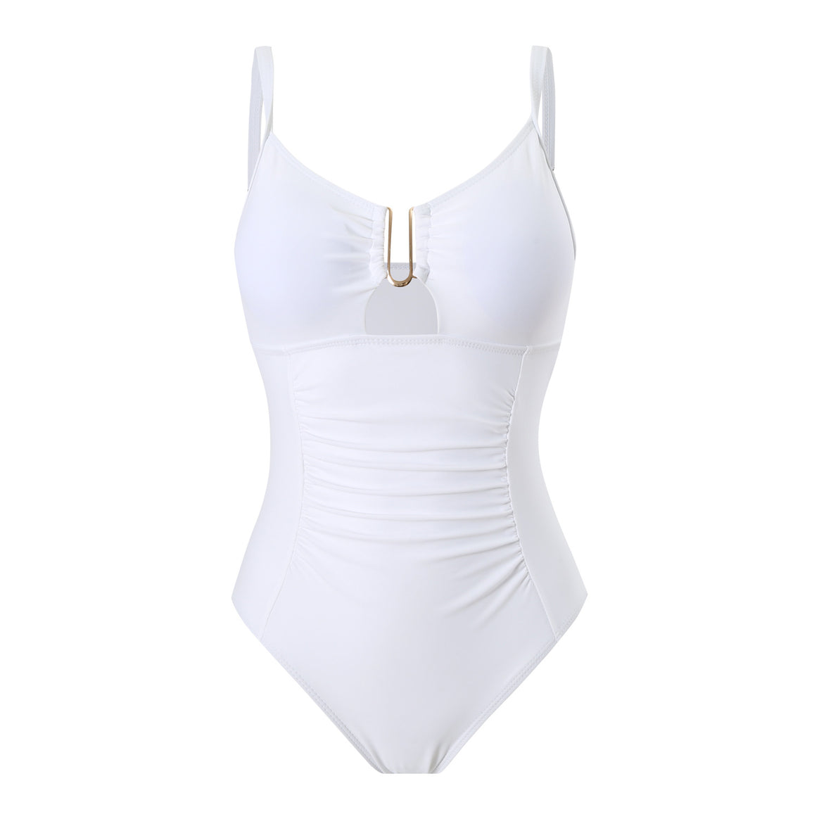 Ladies One-Piece Swimsuit with Ruching and Elegant Zipper Mune Fashion