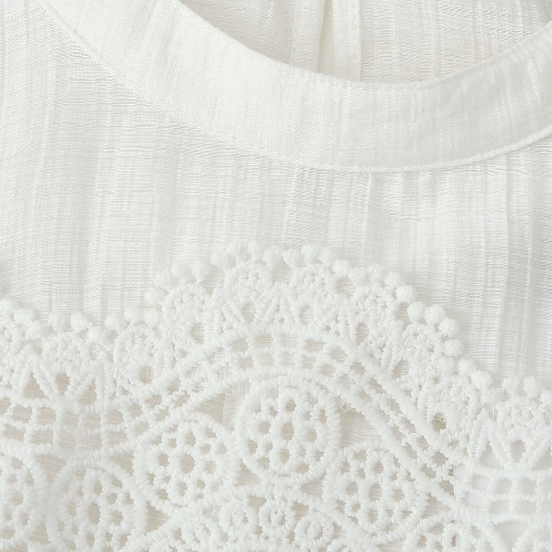 Ladies Romantic Lace Blouse with Stand Collar, Yoke and Balloon Sleeves Mune Fashion