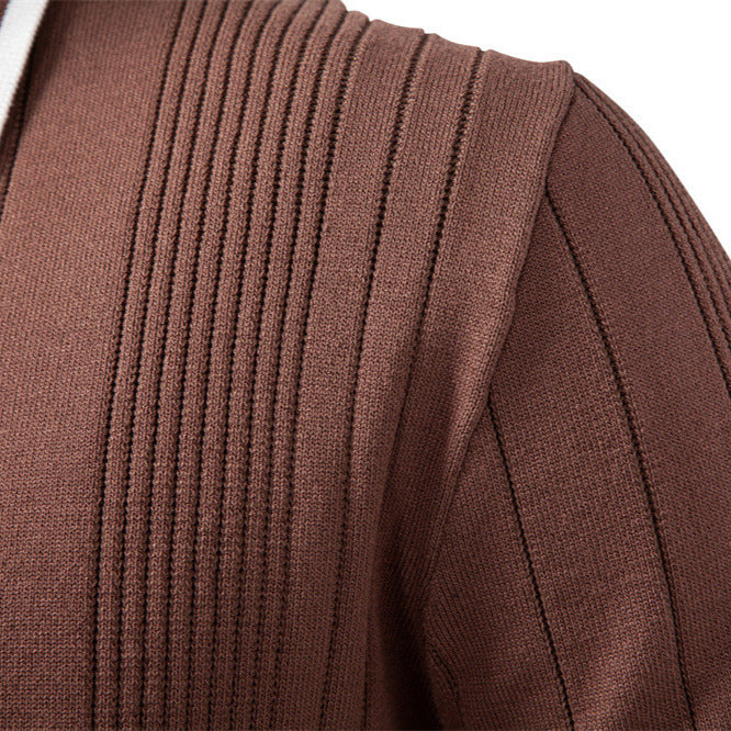 Men's long-sleeved polo sweater made of fine knit with vertical ribbed intarsias and contrast edges Mune Fashion