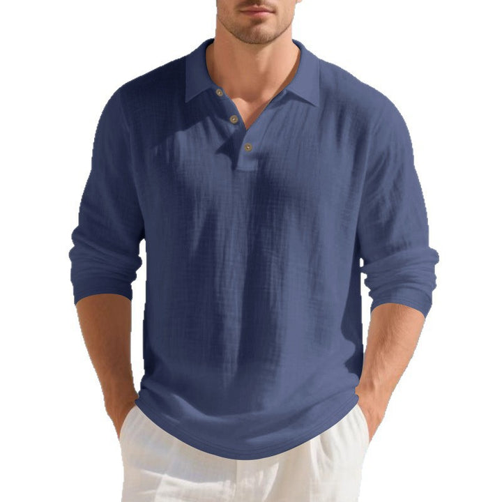 Men's light linen polo with long sleeves and open shirt collar Mune Fashion