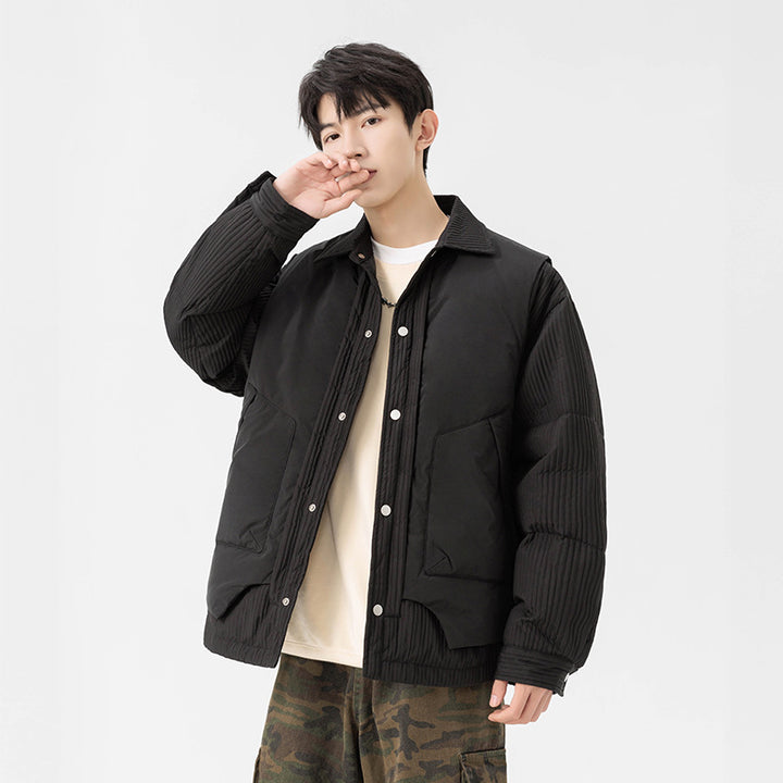 Men's Quilted Jacket with Cord Inserts and Shirt Collar Drune