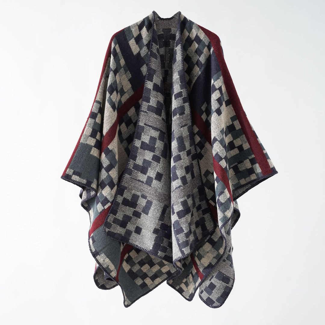 Ladies Kastiger Web Poncho with graphic jacquard and fringe edge Mune Fashion