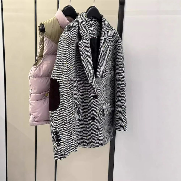 Women Classic Herringbone Blazer Mune Fashion